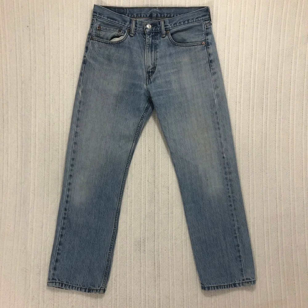 Levis 505 Regular Fit Straight Leg‎ Light Wash Blue Denim Jeans Mens W33 L30